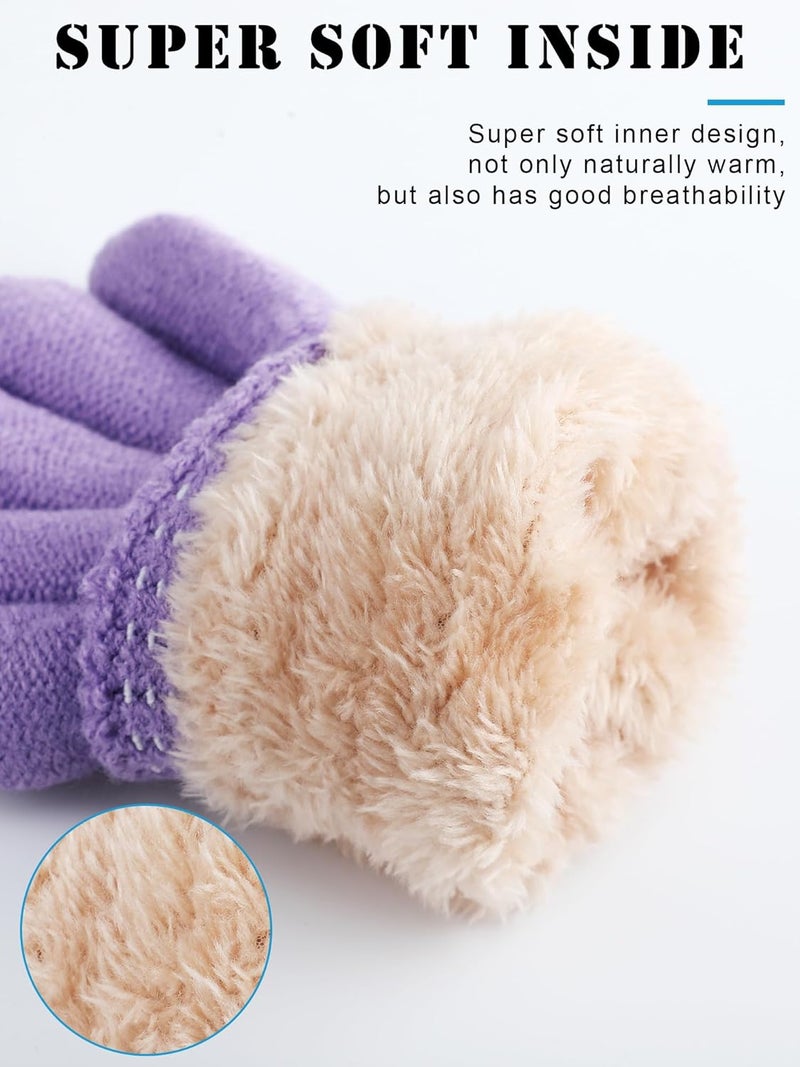 Chuarry 4 Pairs Kids Fleece Lined Gloves Winter Warm Knit Gloves for Girls Boys Cold Weather Supplies, 6-10 Years - Image 2